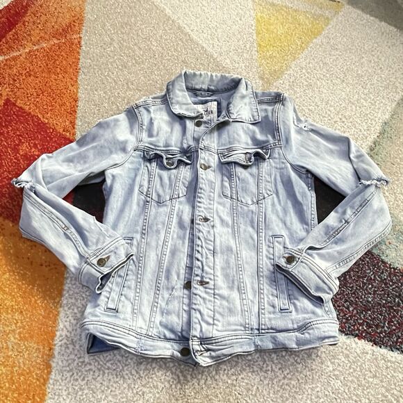 Hollister Stretch Women's Light Wash Distressed Denim Jacket Size M - Picture 1 of 6